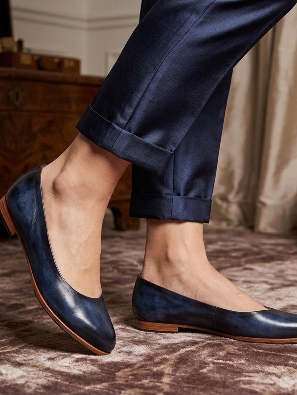 ** ✨ NEW IN BOX ✨ Two Pretty Handcrafted Blue Patina Leather Ballet Flats**
